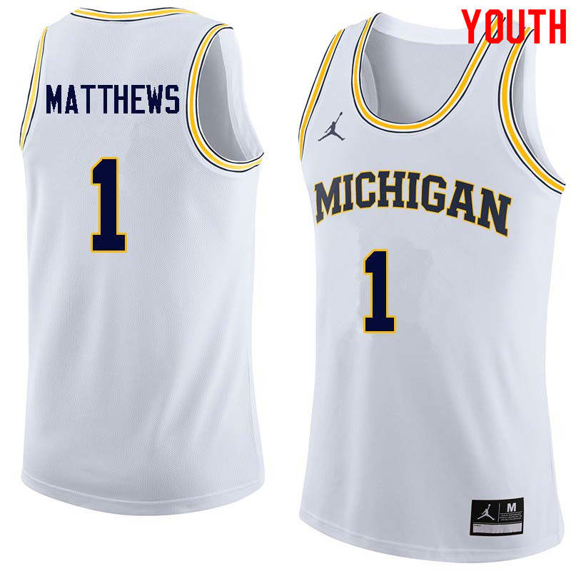 Youth #1 Charles Matthews Michigan Wolverines College Basketball Jerseys Sale-White